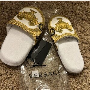 Versace White and Gold Slippers